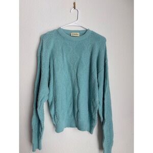 St Johns Bay Women Aqua Blue Textured Knit Long Sleeve Sweater